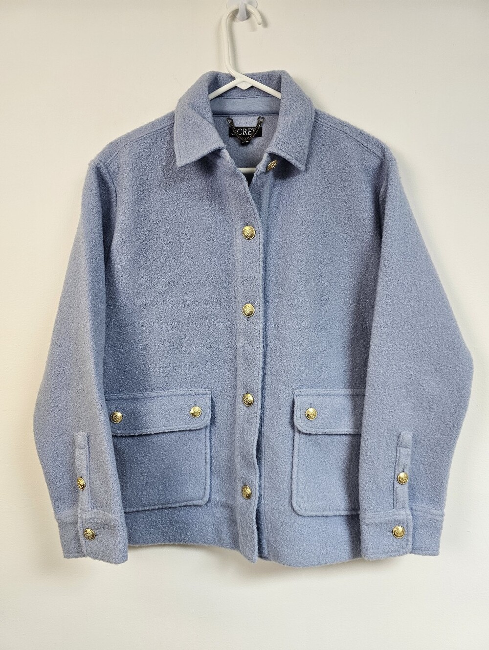 J. Crew Bouclé Shacket Periwinkle Crest Buttons Textured Shirt Jacket